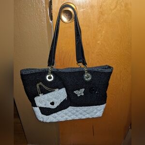 Betsey Johnson Tote Purse Handbag Black and White Betsy Johnson
